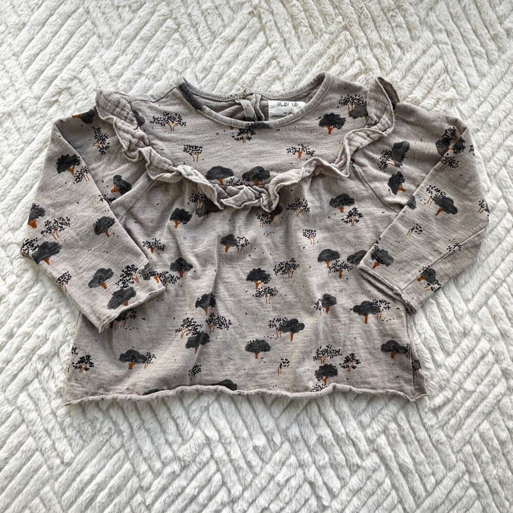 Play Up Baby 24M Tree Print Ruffle Long Sleeve Organic Cotton Top